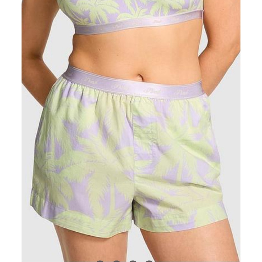 Looks new! VS Pink 100% cotton - poplin sleep-shorts - lilac / neon yellow - XXL